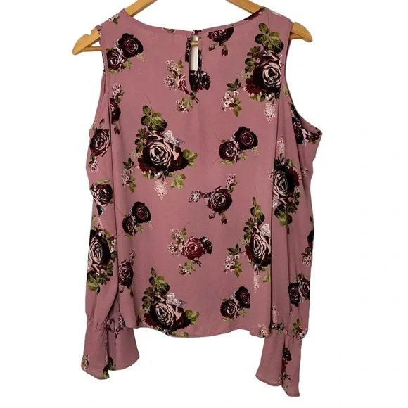 Takara Floral Semi-Sheer Cold Shoulder Blouse Top S - Picture 2 of 10